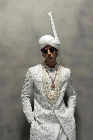 Pure White Full Handwork Royal Sherwani