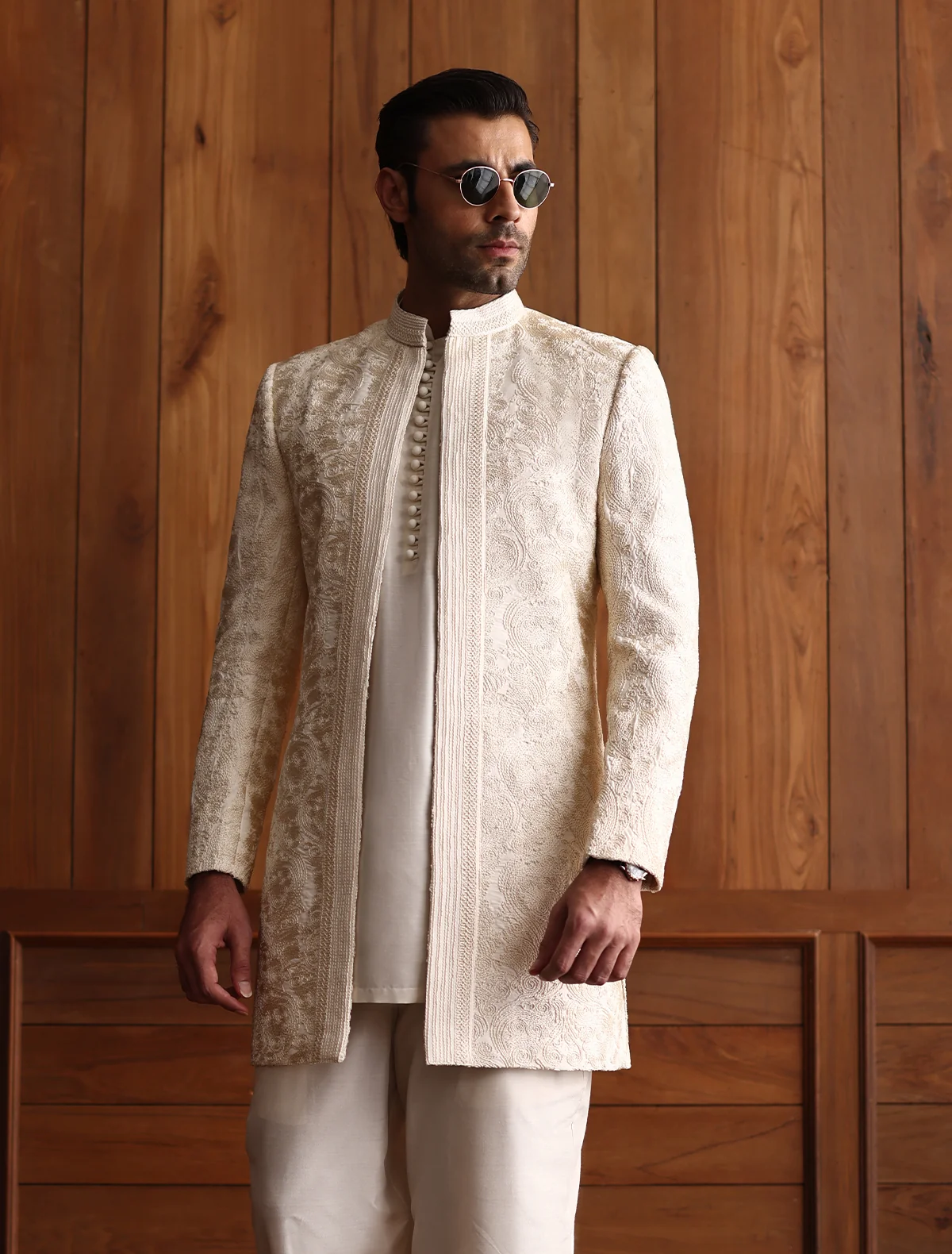 Elegant Ivory Embroidered Prince Coat