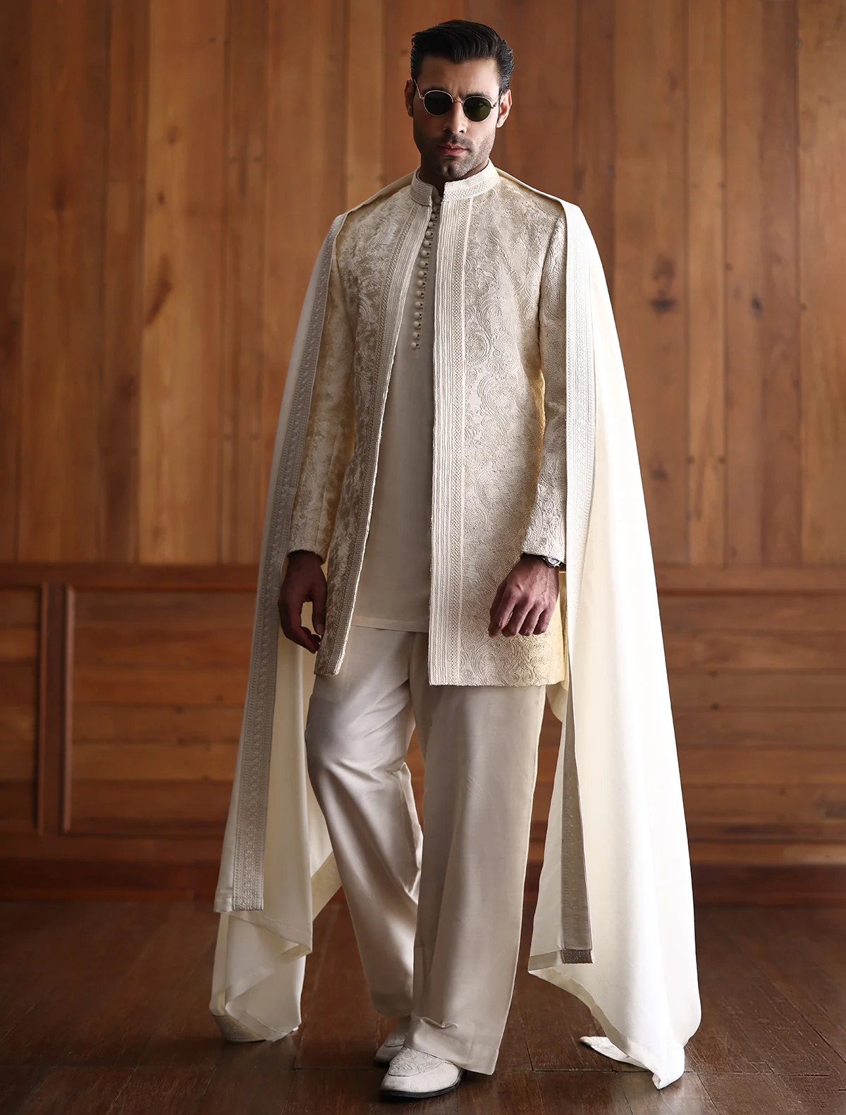 Elegant Ivory Embroidered Prince Coat - Image 2