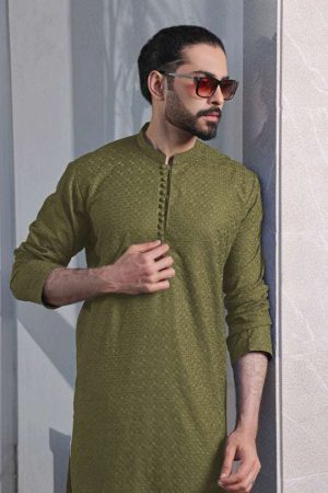 Mehndi Green Embroidered Kurta Pajama