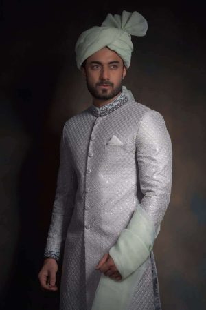 Light Gray Embroidered Sherwani