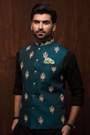 Sea Green Embroidered Waistcoat