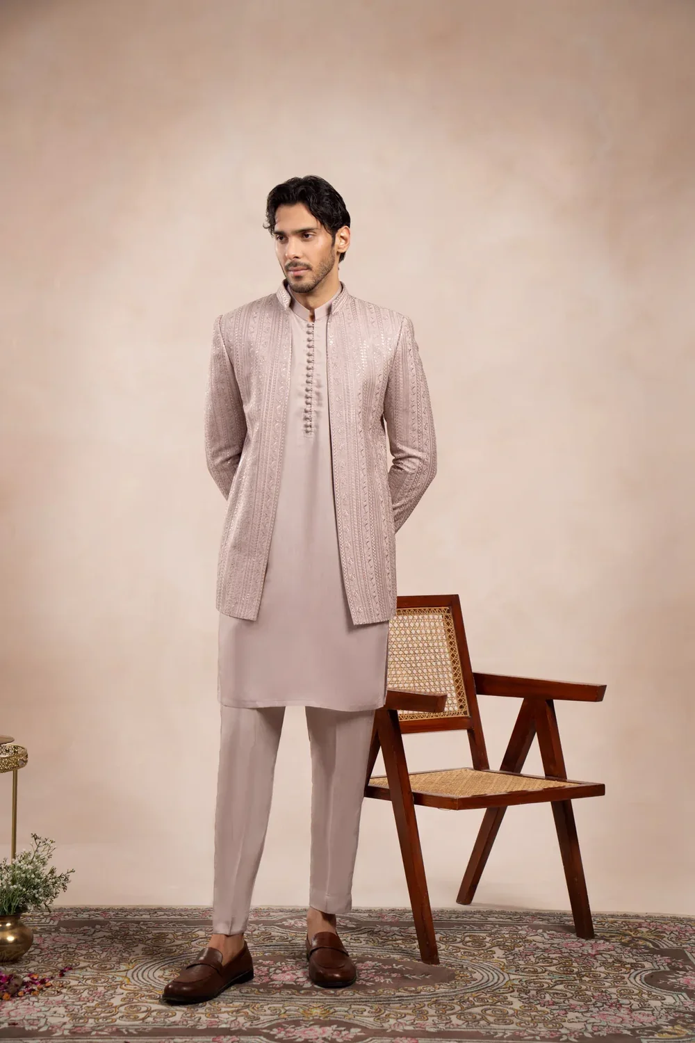 Dusty Rose Embroidered Prince Coat