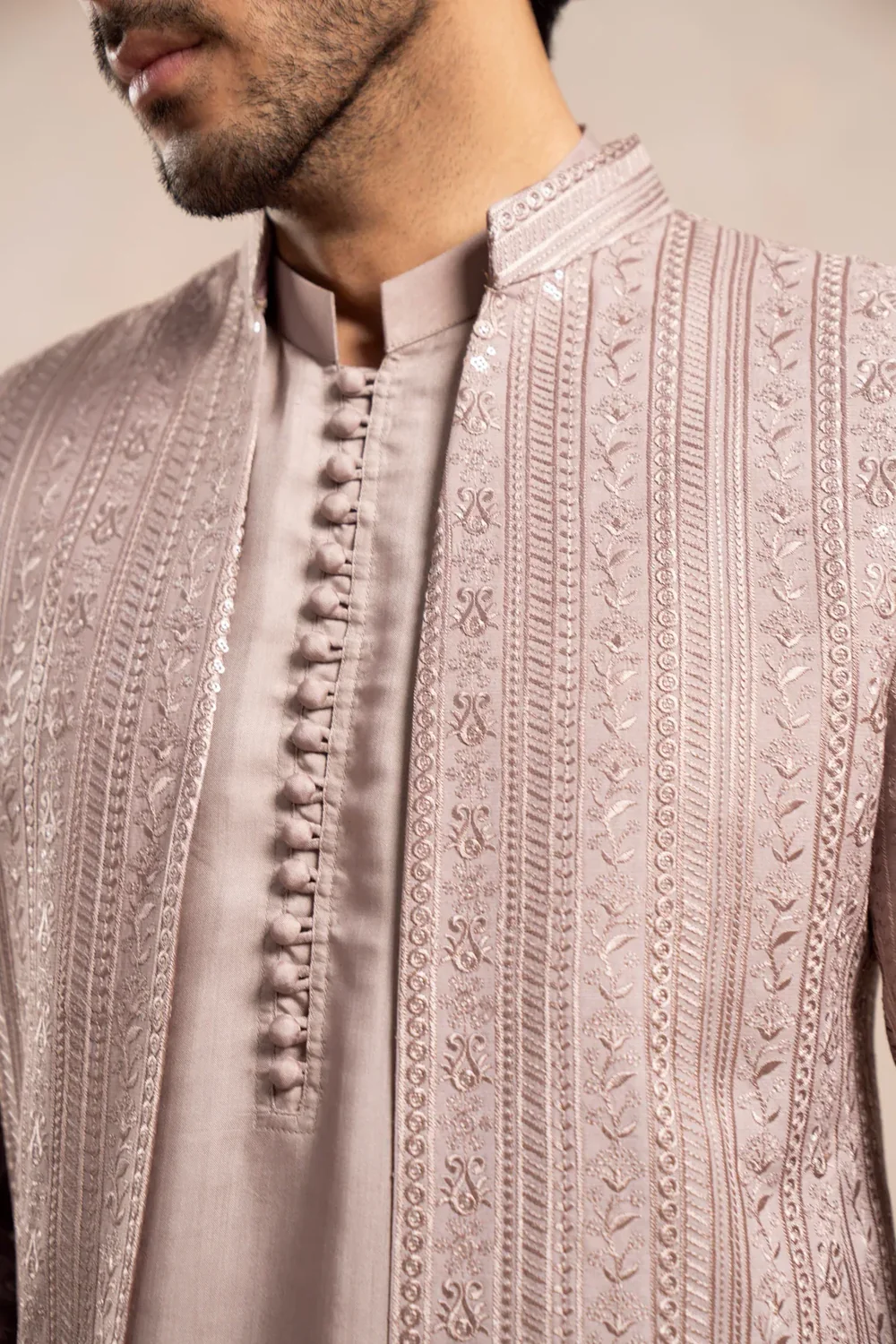 Dusty Rose Embroidered Prince Coat - Image 3