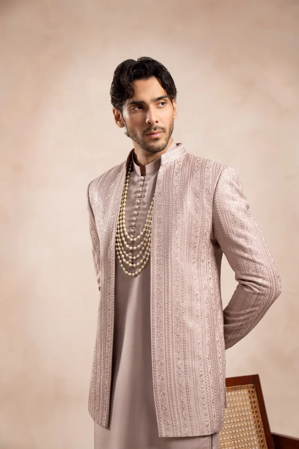Dusty Rose Embroidered Prince Coat - Image 2
